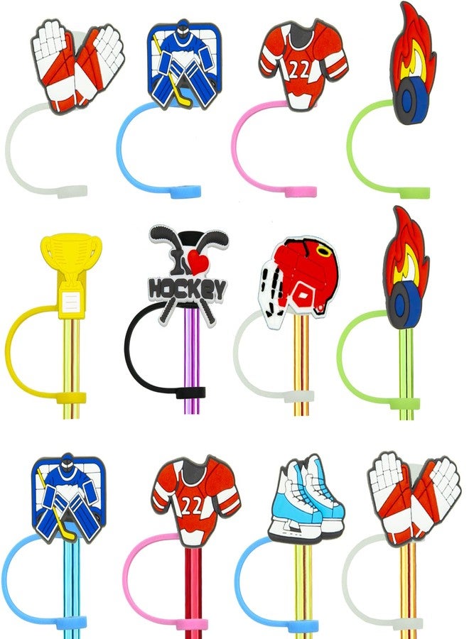 Meaxur 16pcs Ice Hockey Themed Reusable Food Grade Silicone Straw Sleeve Caps, Suitable for Party Favor Bags, Birthday Party, Friends Gathering Party Supplies,Dustproof Soft Straw Covers for 7-8mm Straws - Image 1